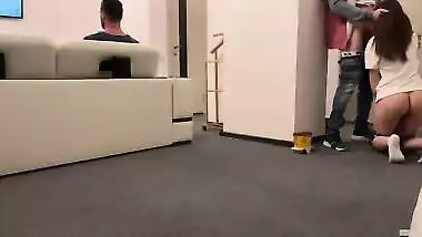 She sucked delivery guy dick and put his cum to her cuckold - husband's coffee