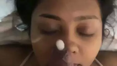 Huge facial cum upon mouth watery blowjob by wife