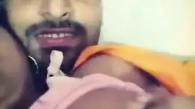 Indian uncovers her full XXX tits for sex partner who touches them